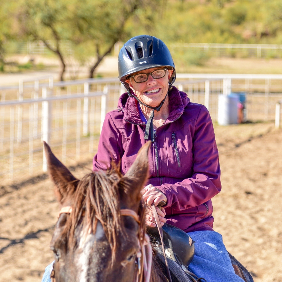 Trudy on a horse, Adopt A Rancher fund. Rainbow Acres